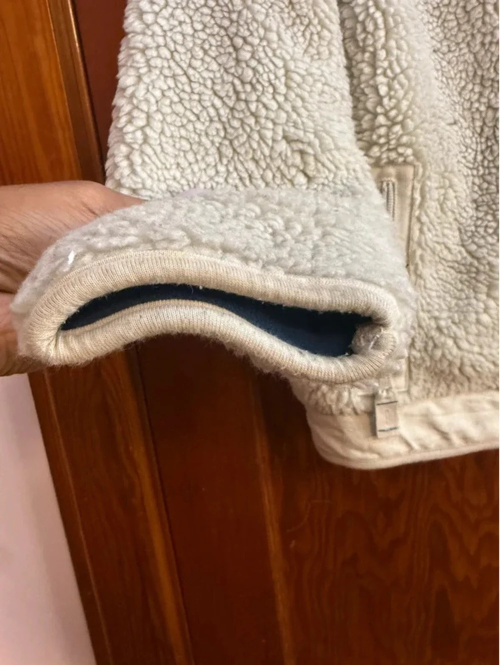 Gap Kids Outdoor Sherpa Fleece Jacket Small Cream Blue Full Zip